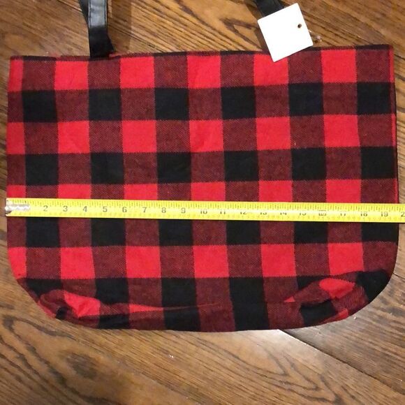 RED BLACK BUFFALO PLAID Flannel Christmas Holiday Tote Bag With Zipper Closure - Picture 7 of 8